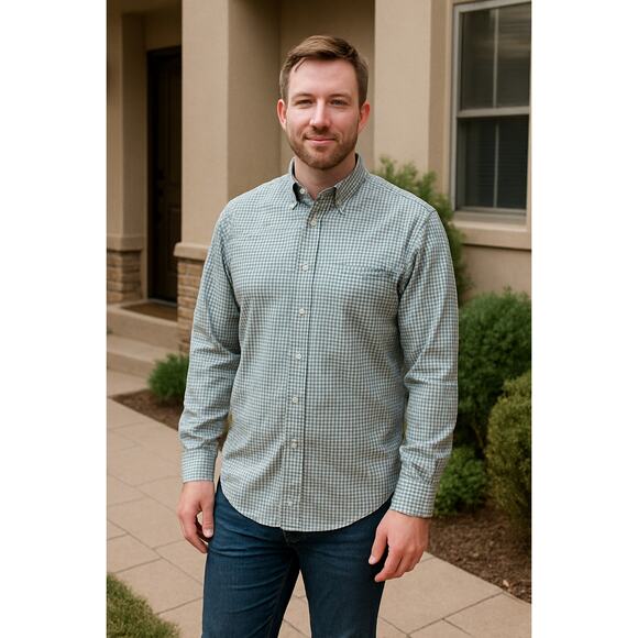 Nautica Men’s XL White Blue Check Button Down Shirt Long Sleeve 100% Cotton - Picture 1 of 7